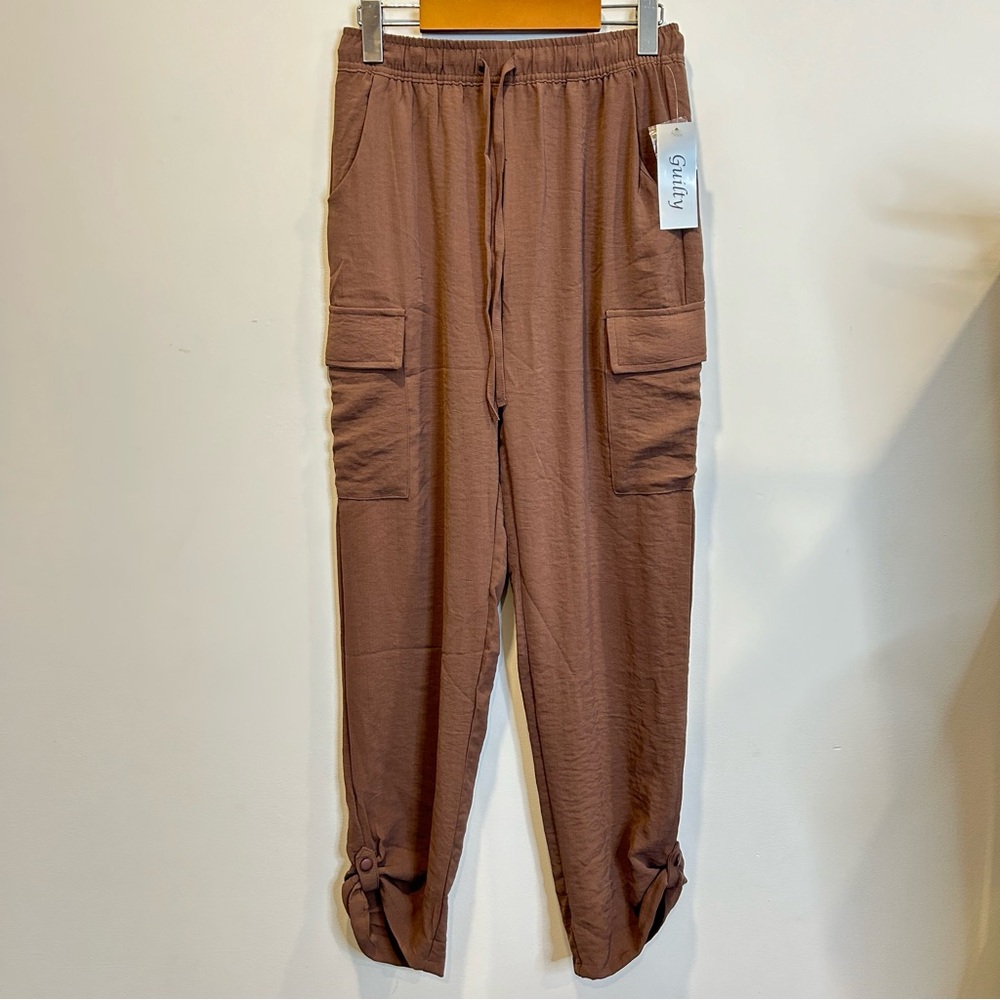 Guilty Drawstring Waist Cargo Pants Roll Tab Ankle